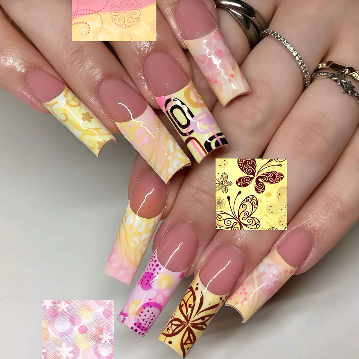 Dekorative lange Press-On Nagelkunst Tipps Brehn