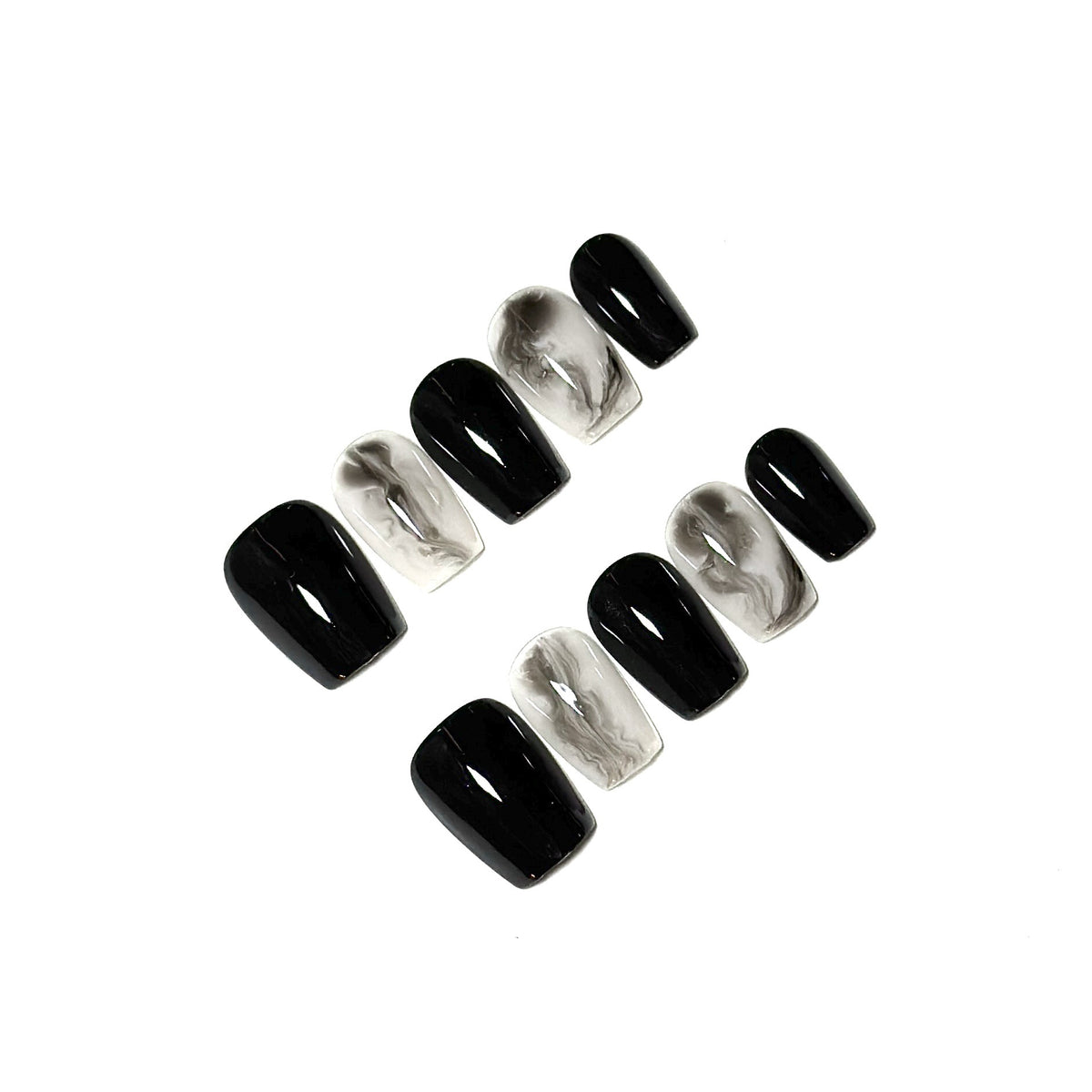 Künstlerisches Gel Press-On Nagelset mit Marmor- und glänzendem Finish