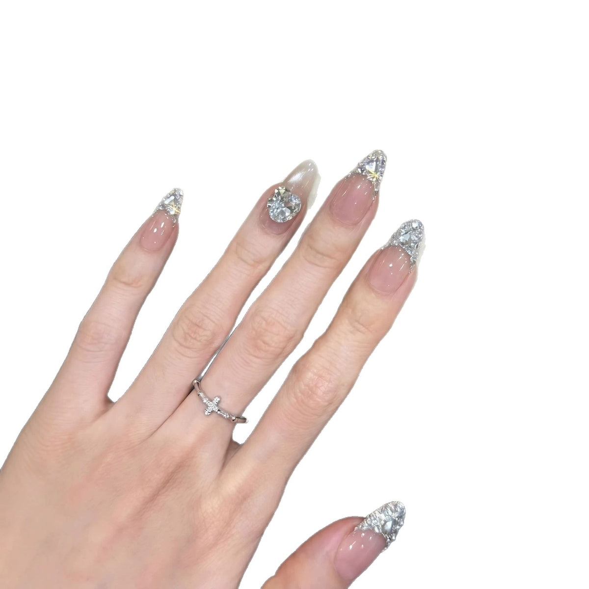 Elegante mit Strass akzentuierte Press-On-Nagelspitzen Brehn