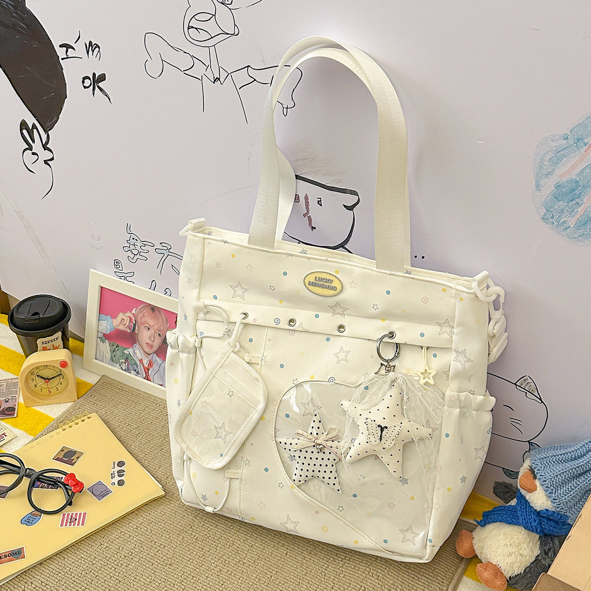 Stylische Multi-Taschen Stern-Applikation Rucksack Brehn