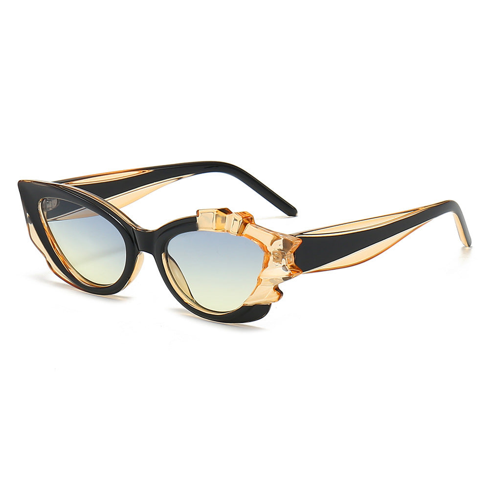 Damen Cat-Eye Sonnenbrille mit auffälligem Blütenrahmen Brehn