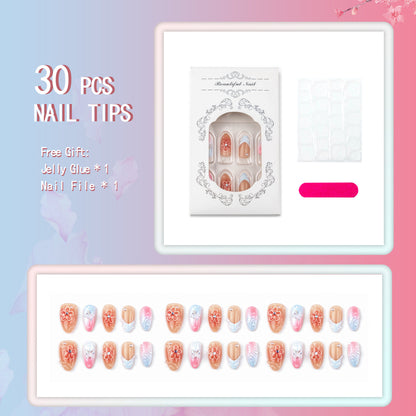 Handgefertigtes Press-On-Nagel-Set mit Blumen- und Schmetterlingsdesigns