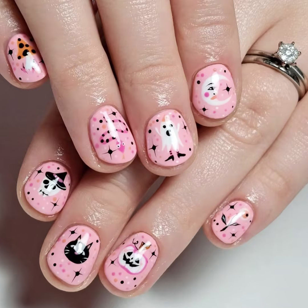 Festliche Geister- und Kürbis-Press-On-Nagelkunst Brehn