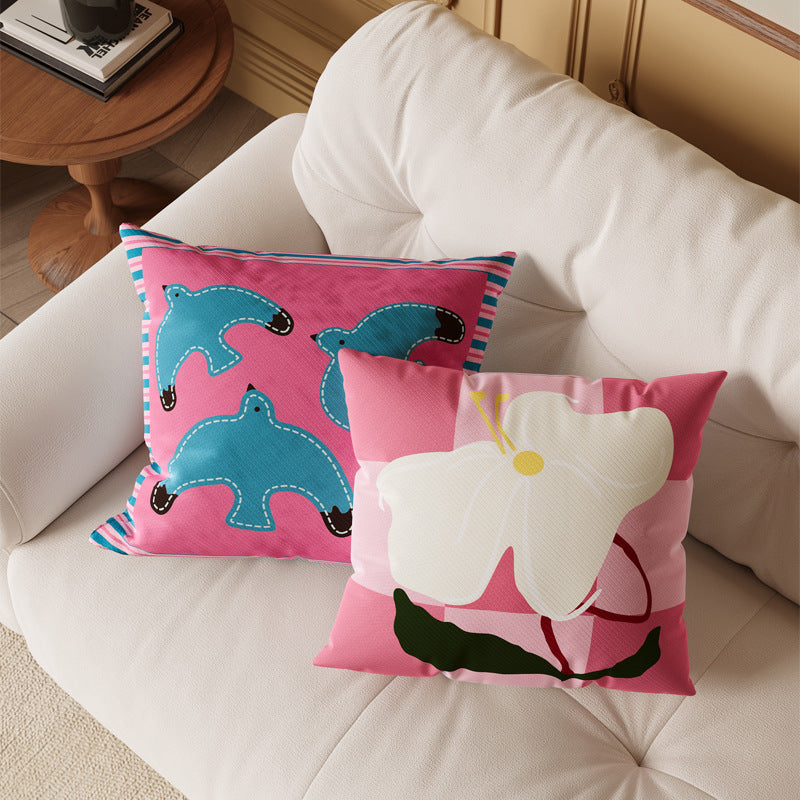 Decorative Square Throw Pillow Cover with Oversized Floral Graphic and Textured Woven Finish