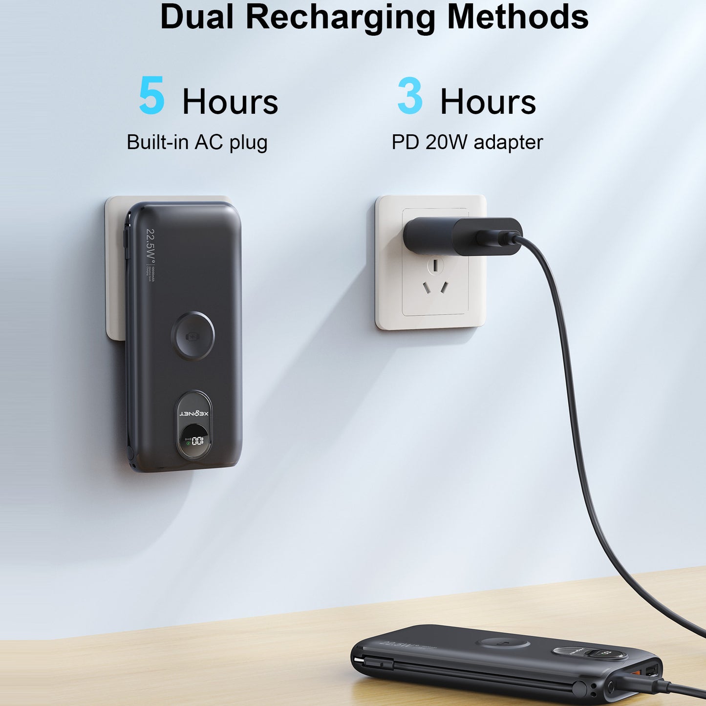 Tragbare Powerbank mit Qi-Ladefunktion und Kabelgebundenem Schnellladesystem Brehn