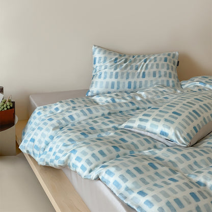 Luxuriöses Satin-Bettwäsche-Set mit floralem Aquarellprint, Volantkanten und Wendefunktion