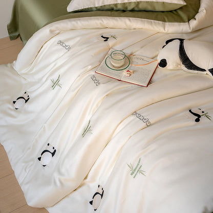 Bettwäschegarnitur mit gestickten Heißluftballon-Motiven und seidigem Satin-Finish
