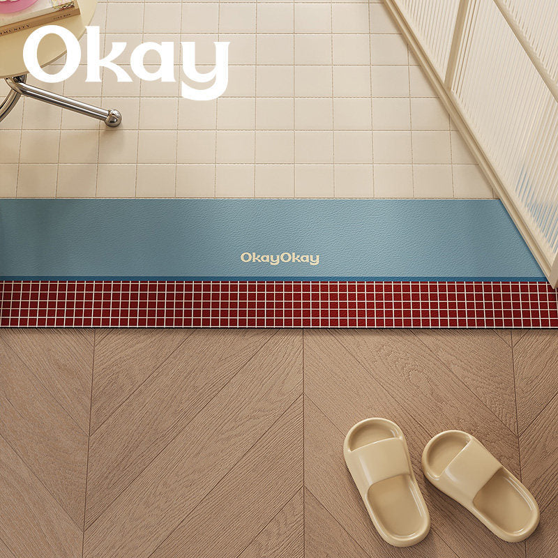 Cushioned Non-Slip Entryway Floor Mat with Faux Leather Border