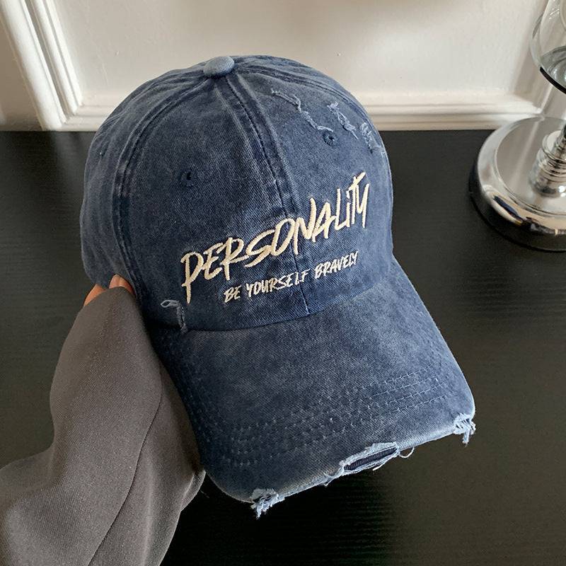 Verwaschene Baumwoll-Baseballmütze mit motivierender Stickerei