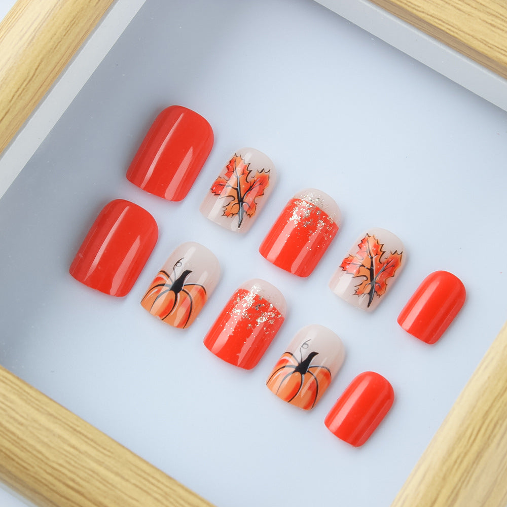 Festliche Kürbis-Themen Press-On Nagelset Brehn