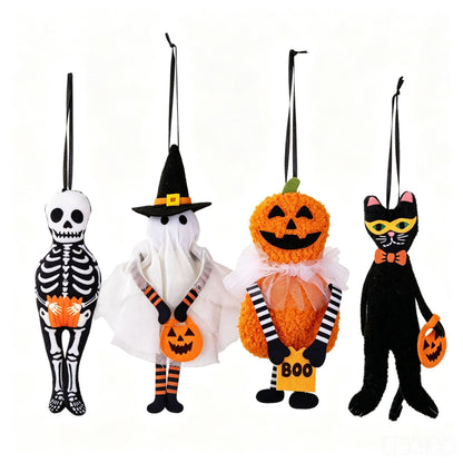 Niedlicher Halloween Kürbis Plüsch-Dekoanhänger mit Tüll