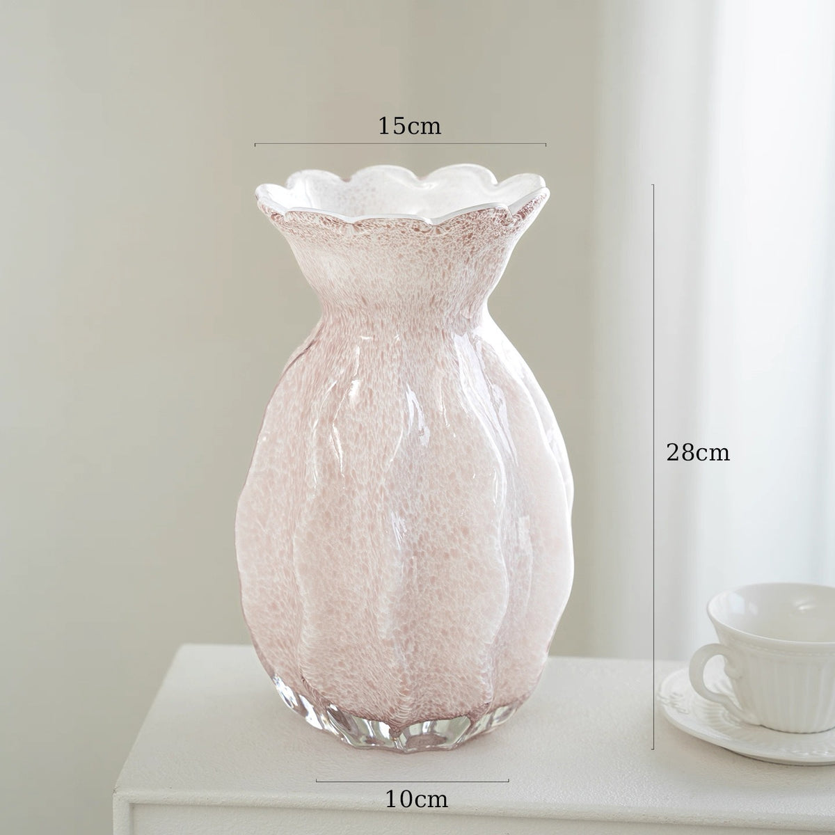 Mouth-blown gewellter Rand Texturiertes Glas Akzentvase Brehn