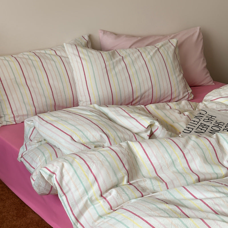 Leichtes Baumwoll‑Renforcé Bettbezug‑Set mit feinem Streifen‑Slub und Hotelverschluss