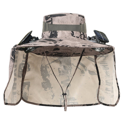Sonnenhut mit Nackenschutz und integrierten solarbetriebenen Doppelventilatoren Brehn