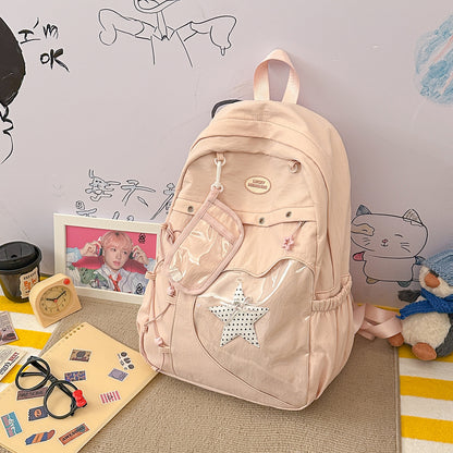 Stylische Multi-Taschen Stern-Applikation Rucksack Brehn
