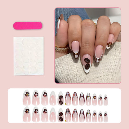Kunstnagelset mit elegantem Kaffee- und Blumen-Motiv Brehn