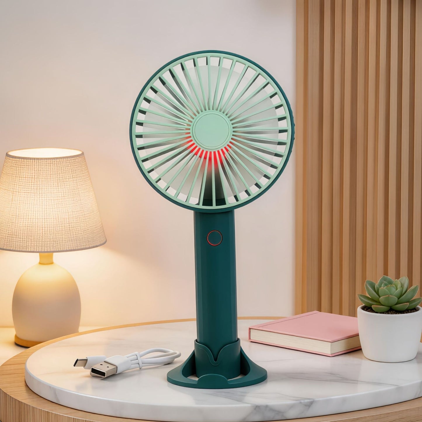 Damen tragbarer Tischventilator mit LED-Beleuchtung und USB-Ladefunktion Brehn