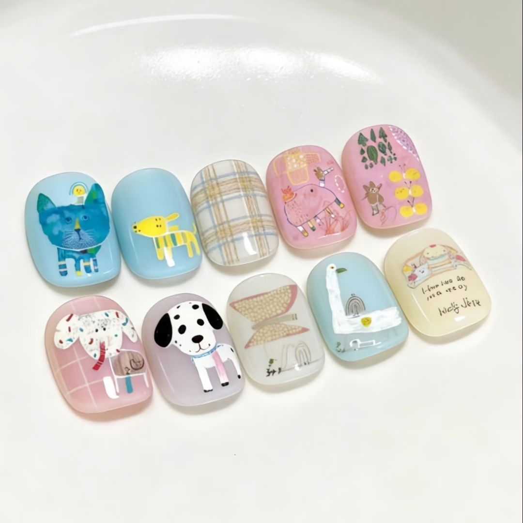 Künstlerisches katzenmotiviertes Press-On-Nagelkunstset Brehn