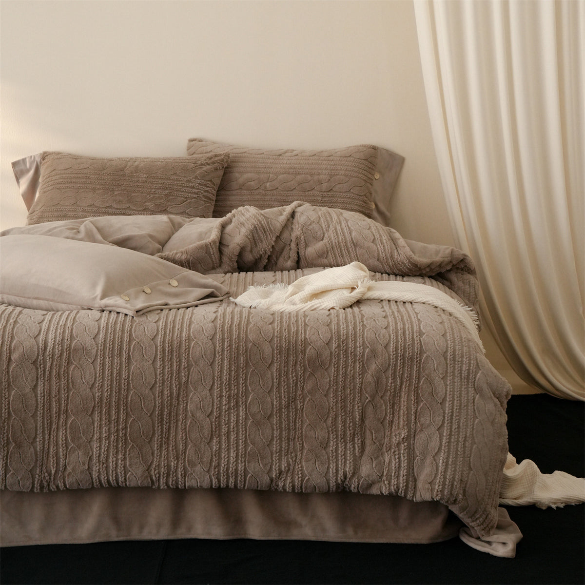 Luxuriöses strukturreiches Chenille-Kuschelbettwäscheset