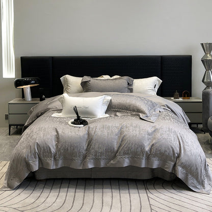 Satin-Jacquard Bettgarnitur mit dezenter Struktur und eleganter Borte