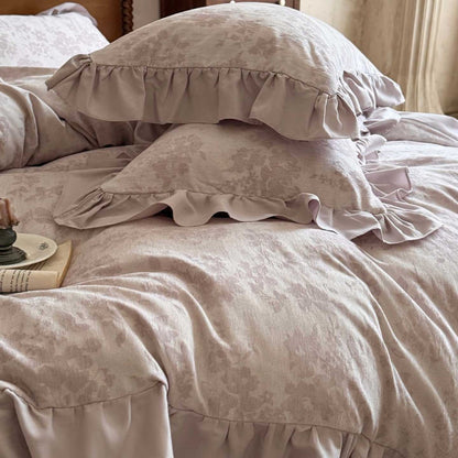 Luxuriöses Rüschendes Floral Jacquard Bettbezug Set