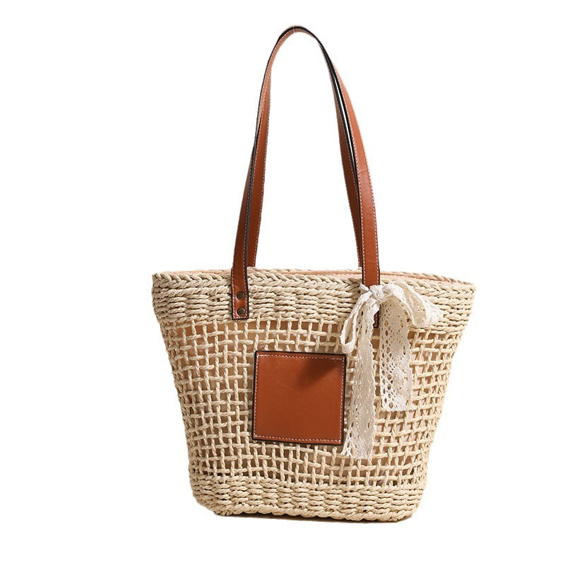 Handgefertigte Basttasche mit Eleganten Lederakzenten Brehn