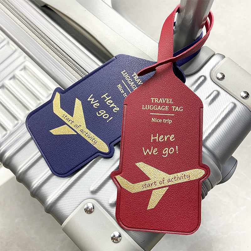 premium leder reisegepäck ID-Tag mit geprägtem Flugzeugmotiv und verstellbarem Riemen Brehn