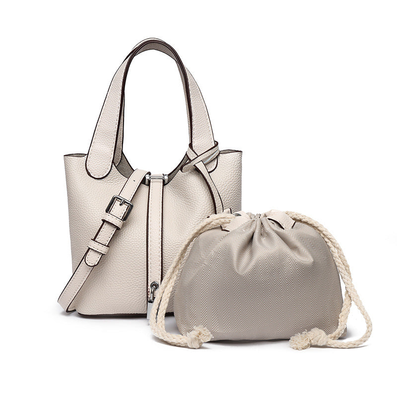 Dual-Compartment Textured Leather Tote Bag Brehn