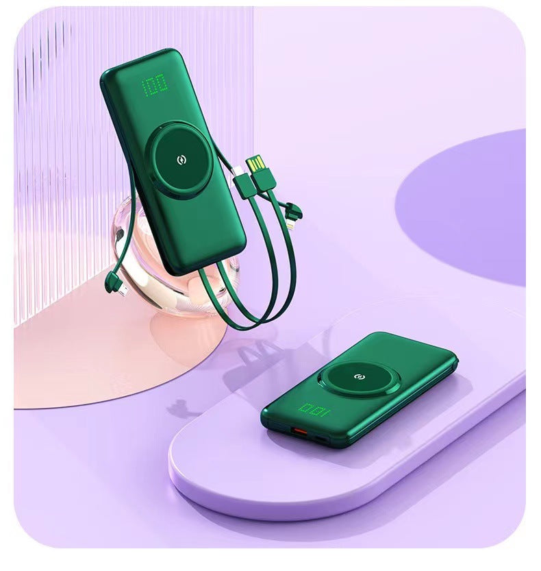 Tragbare Powerbank mit Kabelloser Ladefunktion und Integriertem Ladekabel Brehn