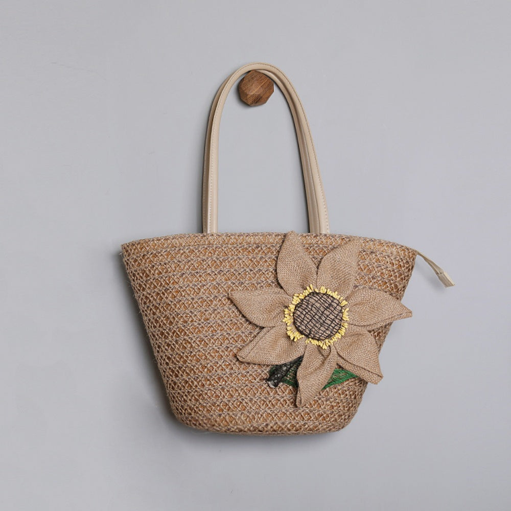Strohtasche mit Romantischem Blumenmuster Brehn