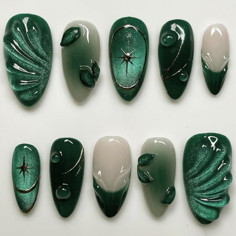 Künstlerisches Blatt-verziertes Press-On Nagelkunst-Set Brehn