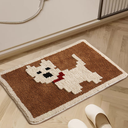 Badematte mit handgetuftetem Hunde-Motiv und rutschhemmender Latexrückseite Brehn