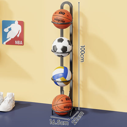 Dreistufiger vertikaler Sportballlagerregal mit wandfertigem Sockel und kreisförmigen Halterungen