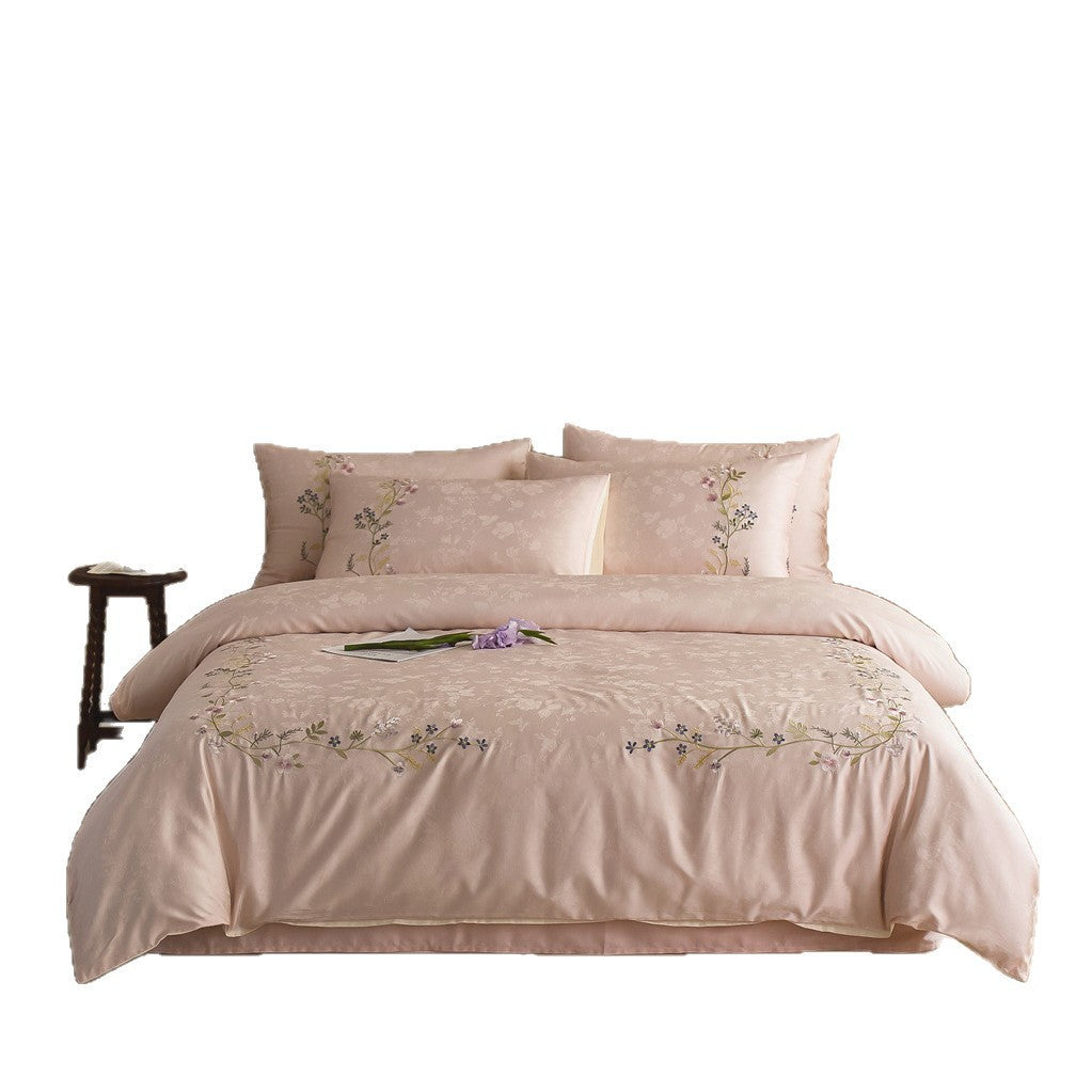 Bestickte Satin-Feel Blumen Bettbezug Set mit Wendbarer Sateen Rückseite und Eckenbändern