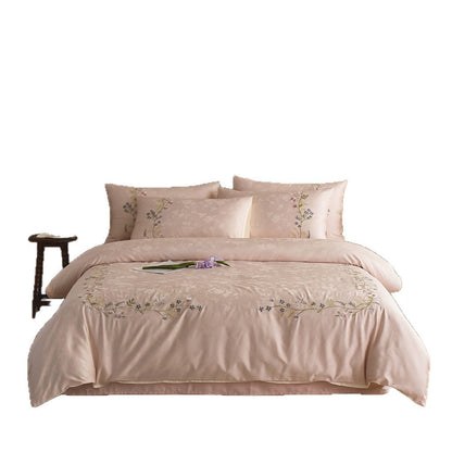 Bestickte Satin-Feel Blumen Bettbezug Set mit Wendbarer Sateen Rückseite und Eckenbändern
