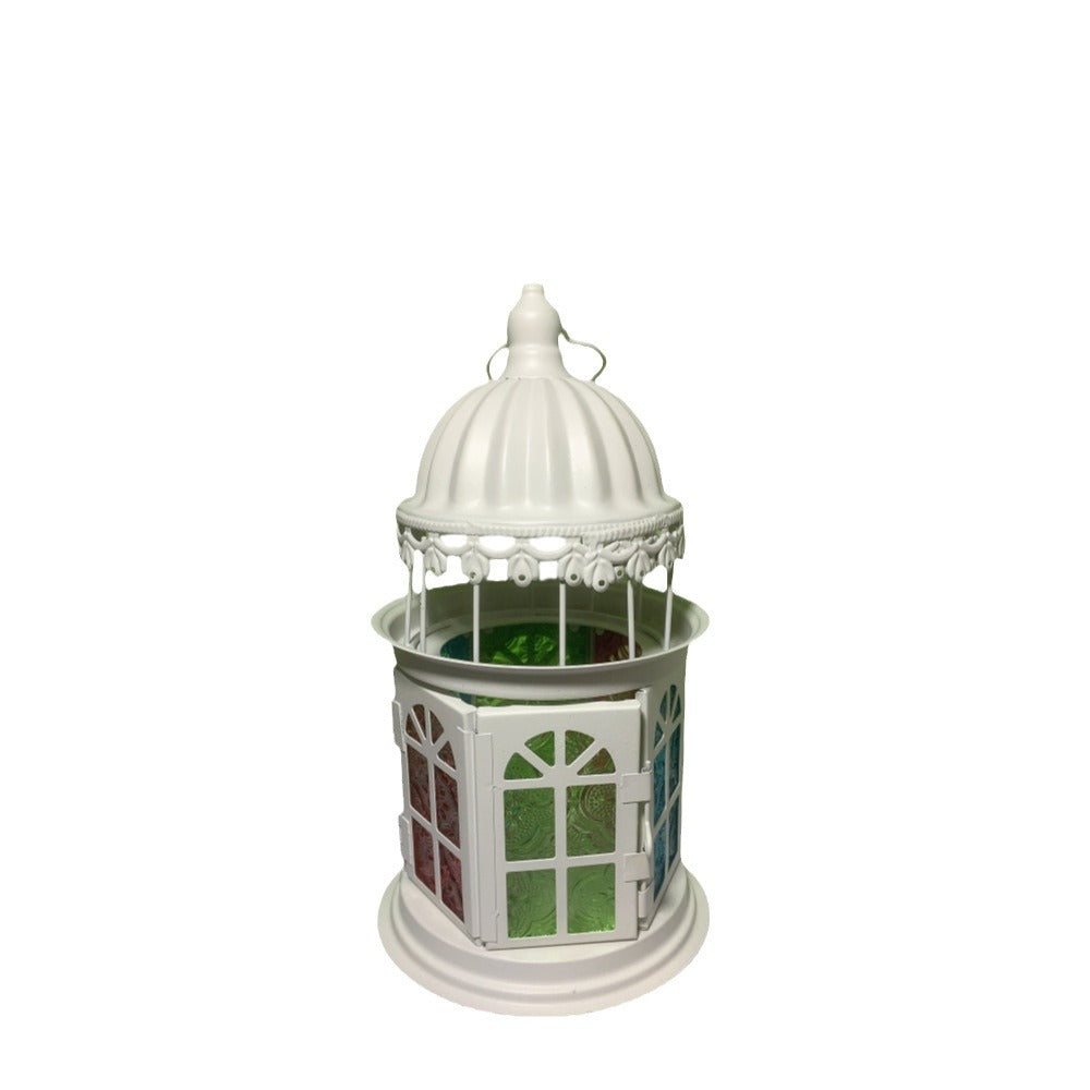 Ornamentale gotische Kuppellaterne mit bunten Glasfenstern und Teelichthalter Brehn