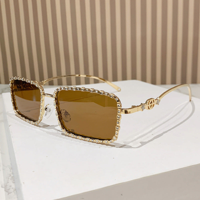 Damen elegante quadratische Sonnenbrille mit luxuriösem Strassrahmen Brehn