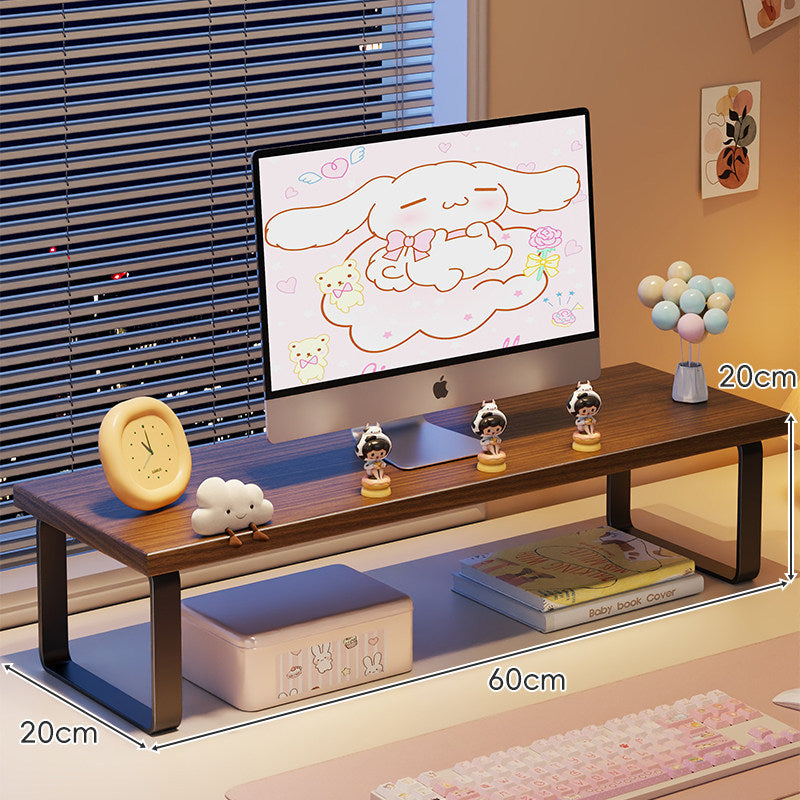 Erhöhter Monitorständer mit Holz-Optik-Oberfläche, Metallrahmen und Unterregal-Stauraum