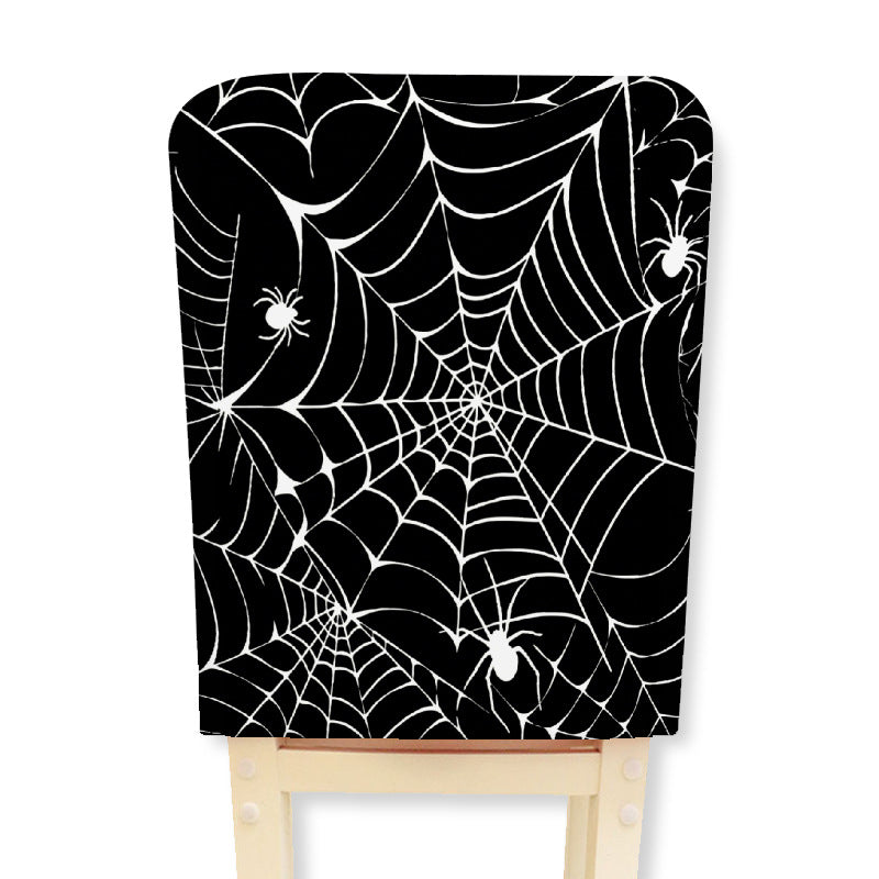 Elastischer Stuhlrückenbezug mit Halloween-Skelettmuster und hochelastischem Jersey-Stoff