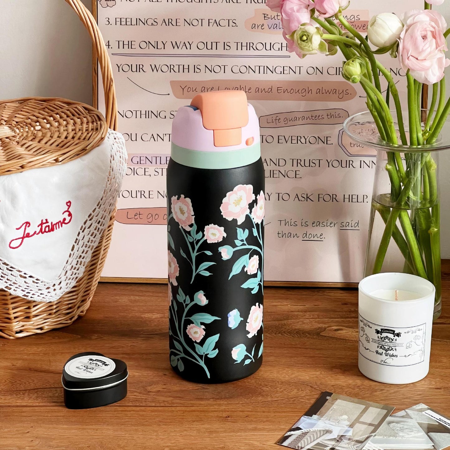 Damen Isolierte Wasserflasche mit floralem Design Brehn