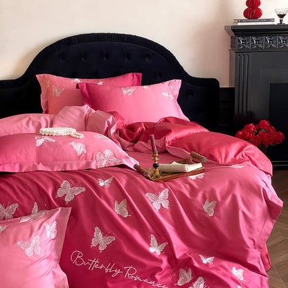 Luxus-Satin-Bettwäscheset mit bestickten Schmetterlingsapplikationen Brehn