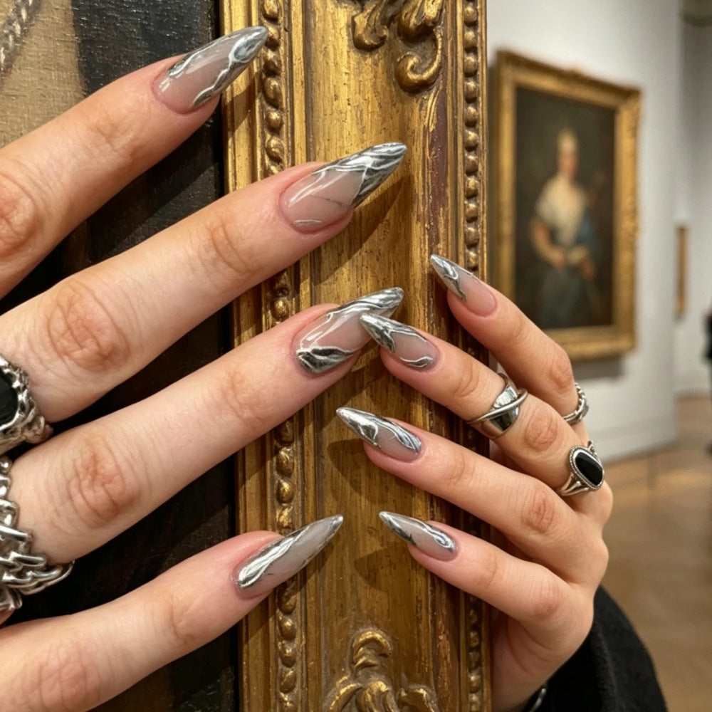 Metallic Marmor Kunst Stiletto Press-On Nägel Brehn