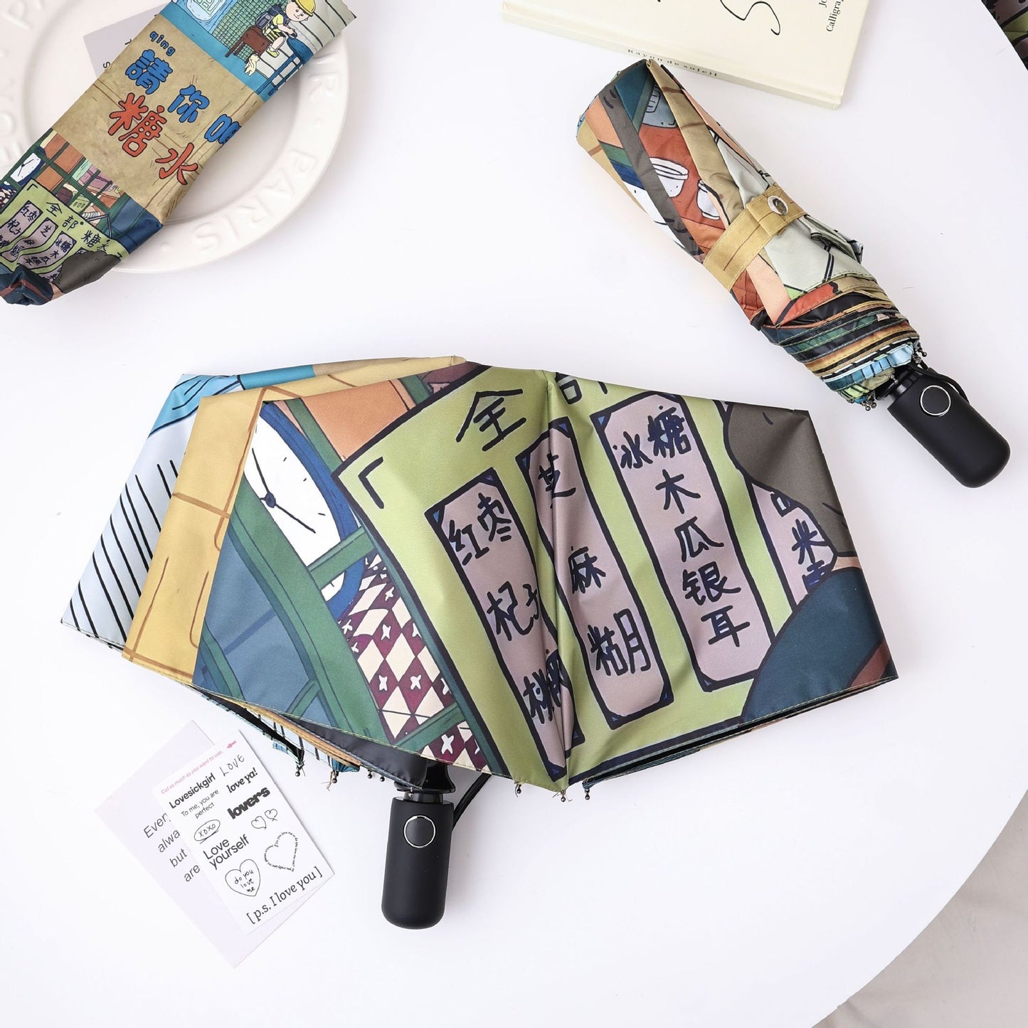 Damen kreativer Faltregenschirm mit Comic-Motiv Brehn