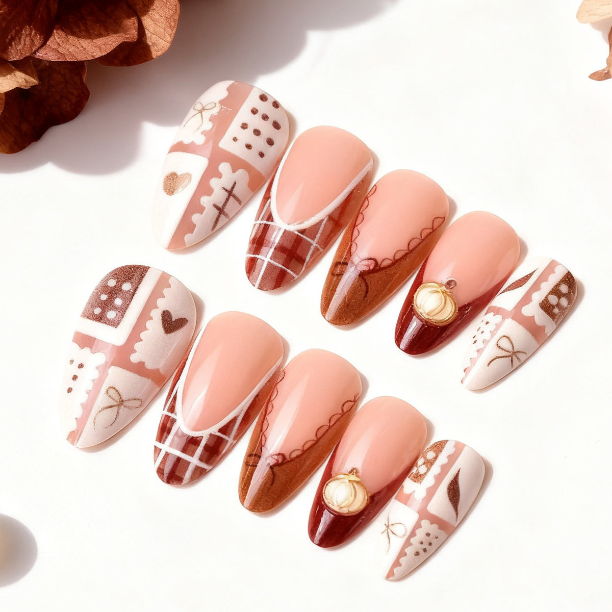 Künstlerisch Motivierte Press-On Nagelkunst Brehn