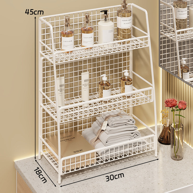 Winkelständer mit drei Drahtkörben und Gitterrückwand für geneigte Desktop-Mesh-Gepäckablage und -Thekenorganizer