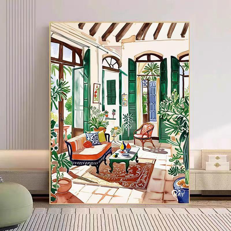 Gemütlicher Wohnzimmer Aquarell Kunstdruck Brehn