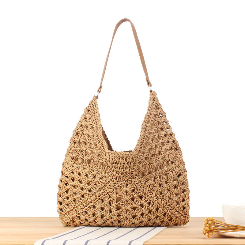 Schultertasche mit Handgeknüpftem Muster und Lederakzenten Brehn