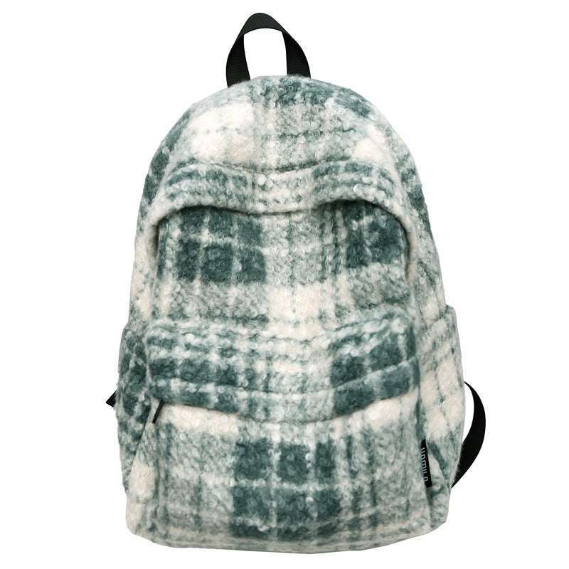 Gemütlicher Fleece Karierter Schulrucksack Brehn
