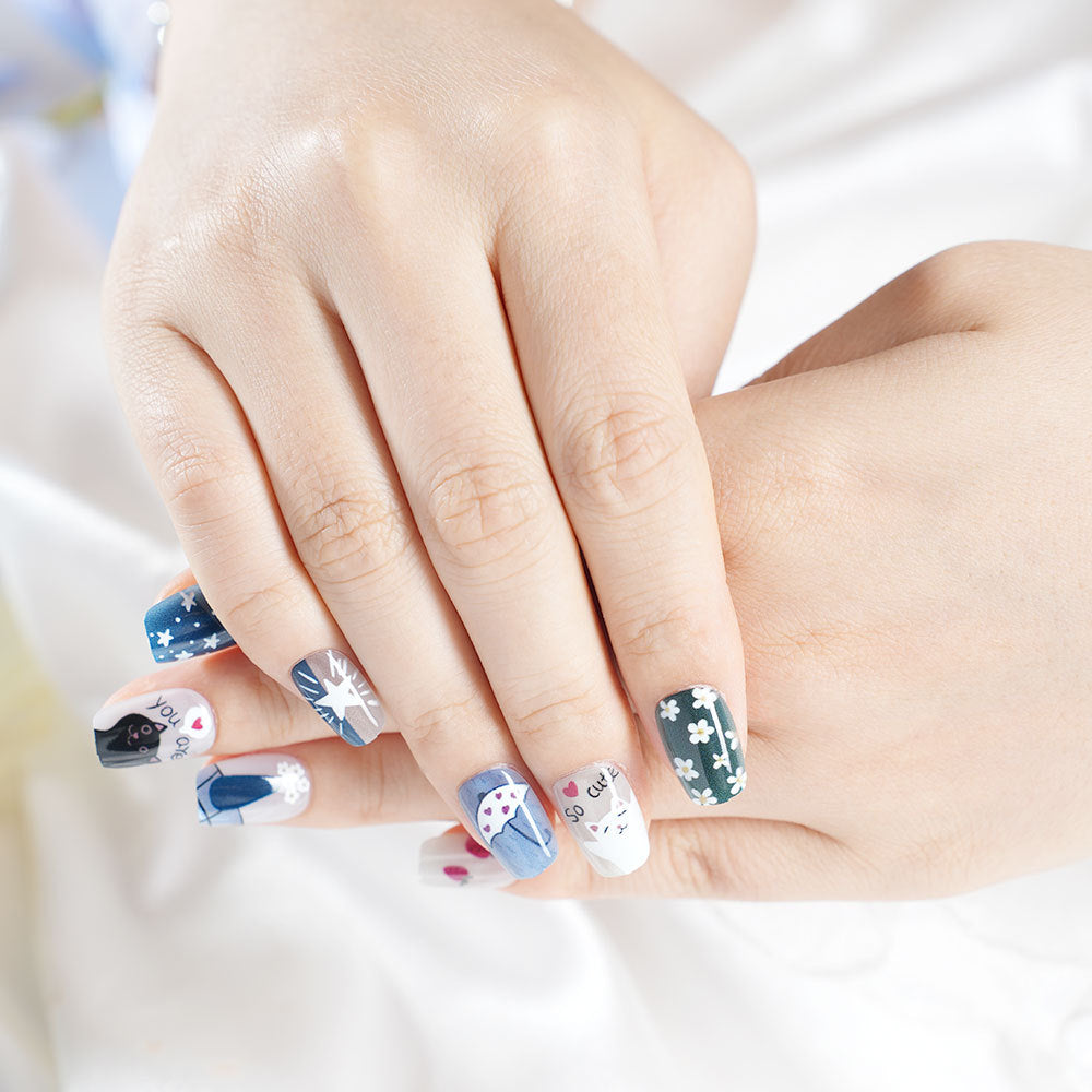 Künstlerisches von Katzen inspiriertes Press-On Nagelset Brehn