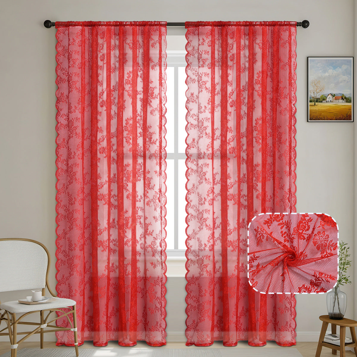 Elegante florale Spitzenfensterbehänge